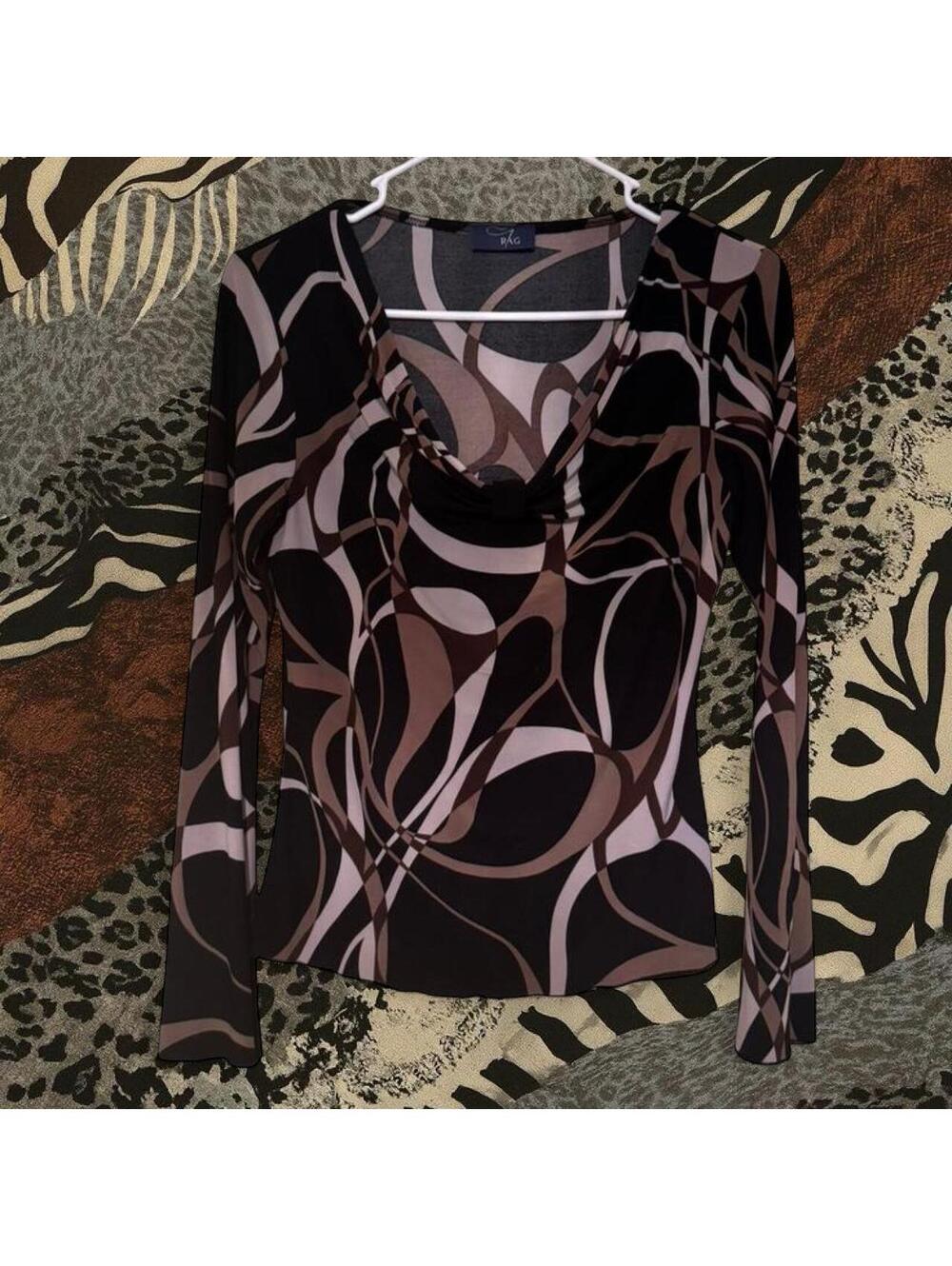 Rag (brand) black and brown abstract print long sleeve top #goth #alternative